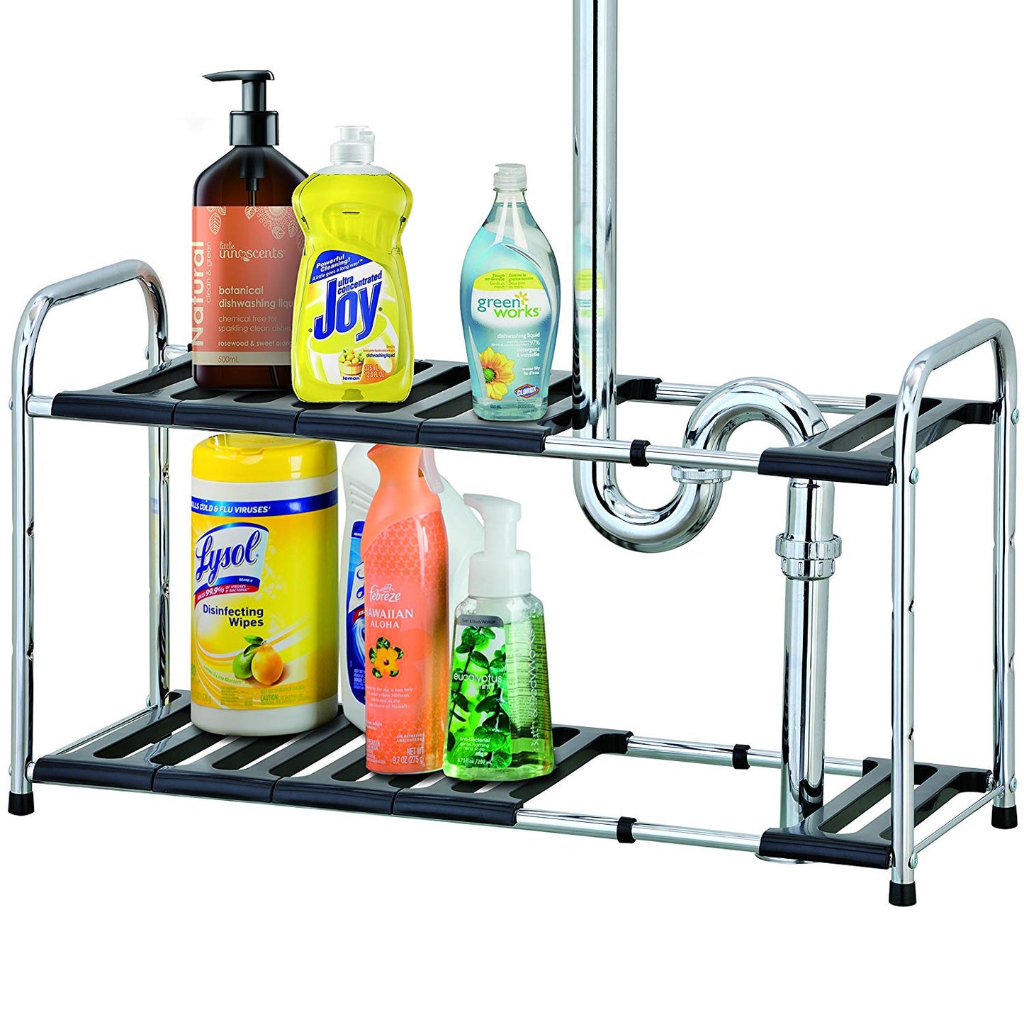 2-tier Chrome Under Sink Expandable Storage Shelf Kitchen Bathroom Organizer Rack