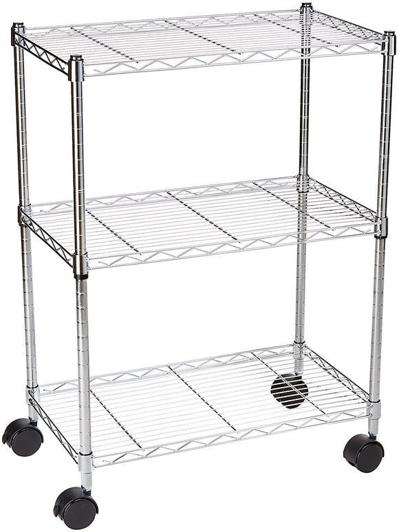 AmazonBasics 3-Shelf Shelving Unit on Wheels - Chrome