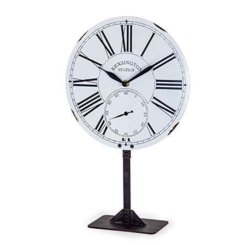 40cm Tall White Enamel Style Table Clock On Stand