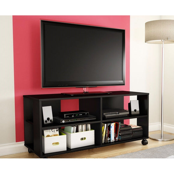 Black TV Stand Storage Cart in Black Finish - Holds TV up to 48-inch