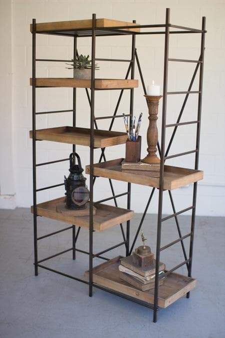 Iron Shelving Unit w/Six Adjustable Wooden Shelves