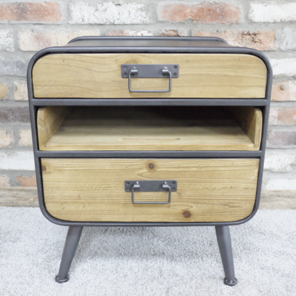 Industrial Style Wood & Metal Bedside Cabinet