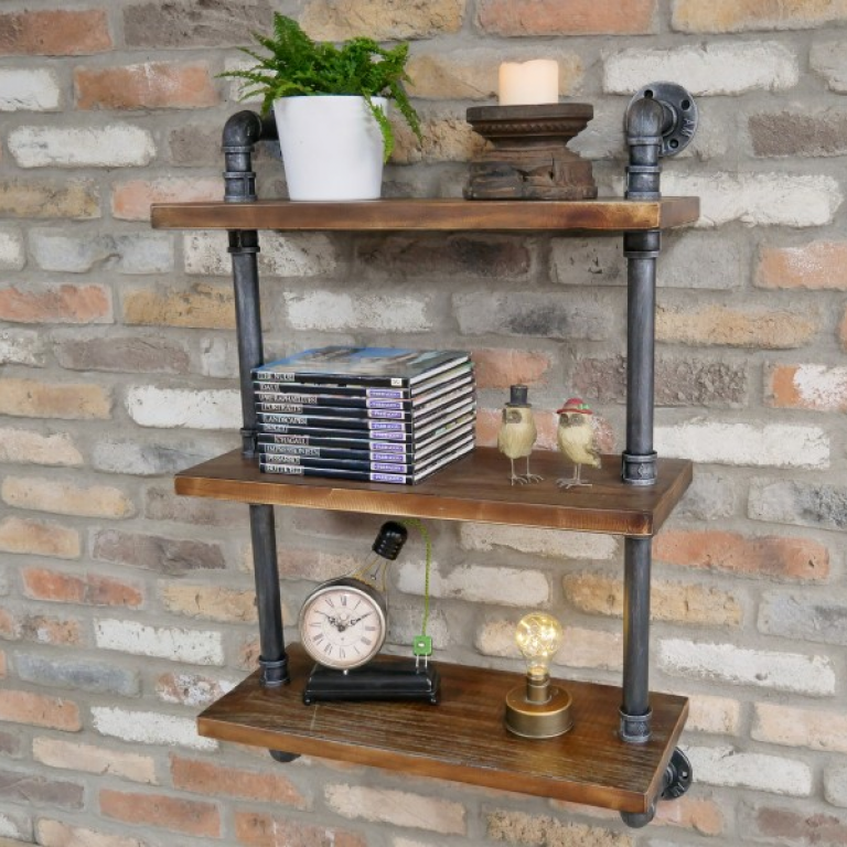 95cm Tall Wood & Steel Pipe Shelves