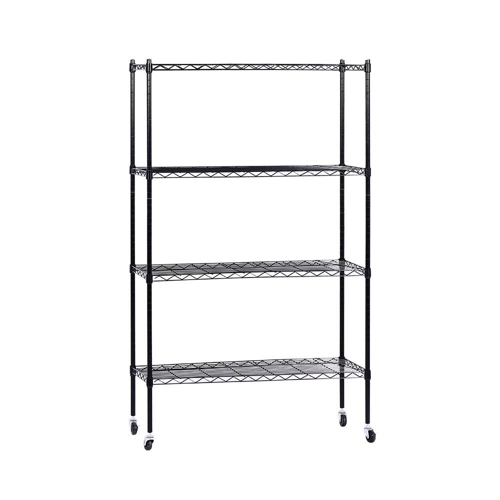 90Cm 4-Tier Wire Shelving Unit Mobile Kitchen Storage Trolley Black