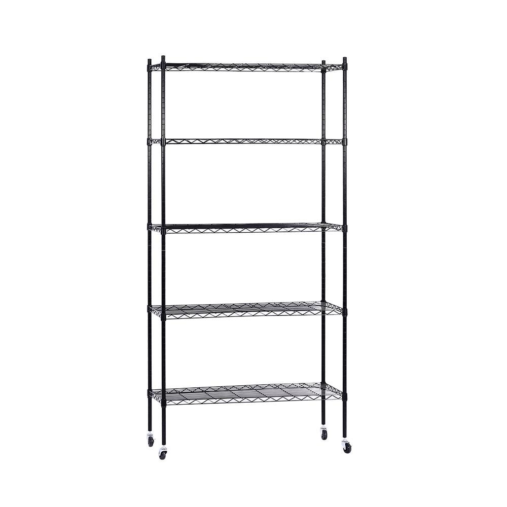 90Cm 5-Tier Wire Shelf Shelving Unit Kithchen Storage Trolley Black