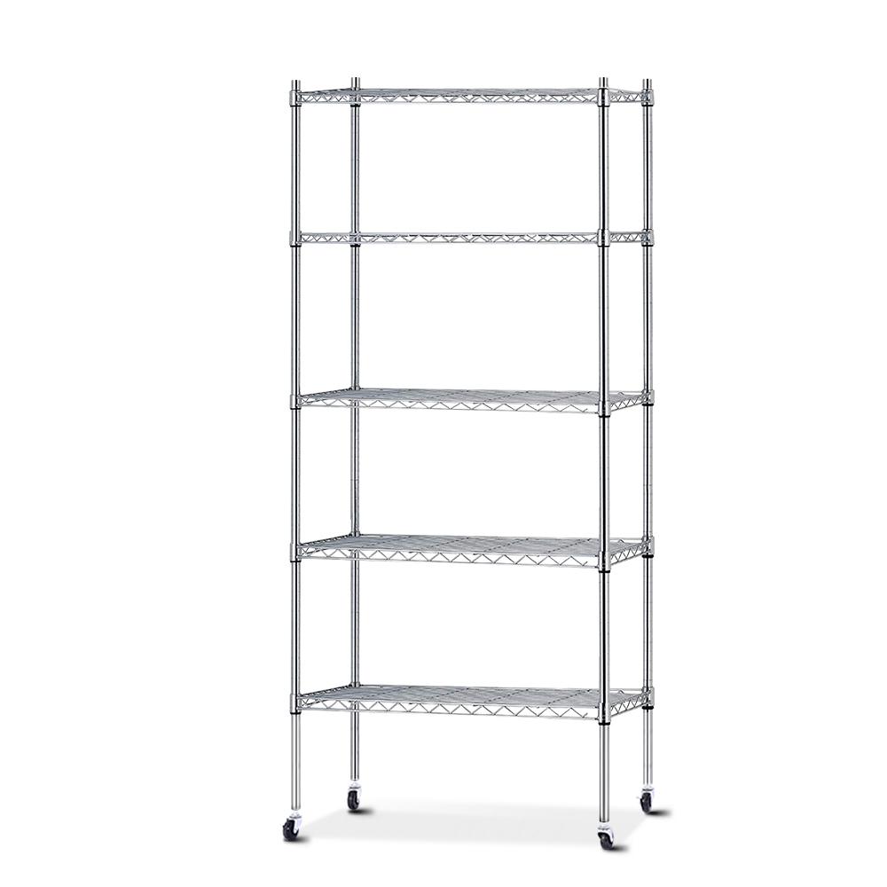 90cm 5 Tier Metal Wire Rack Shelving Unit Chrome Storage Shelves Racks Kitchen Trolley Silver