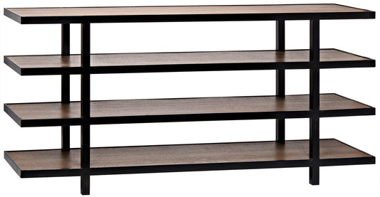 Noir Sima Shelving Unit, 76" Dark Walnut, Walnut & Metal