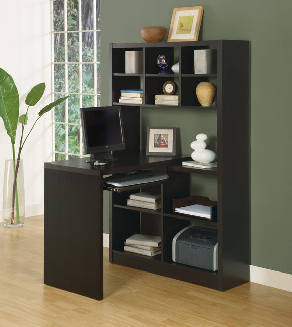 CAPPUCCINO LEFT OR RIGHT FACING CORNER COMPUTER DESK WITH DISPLAY SHELF