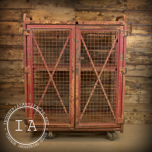 Vintage Industrial Tradewind Discount Drugs Storage Cage Shelf Rolling Shelving Red Locker