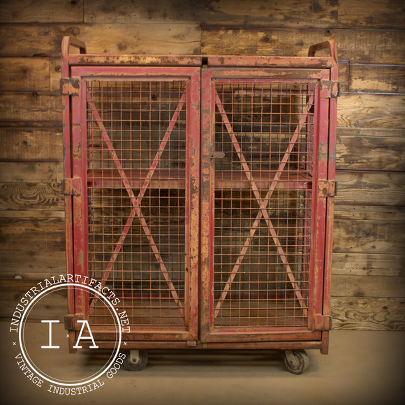 Vintage Industrial Tradewind Discount Drugs Storage Cage Shelf Rolling Shelving Red Locker