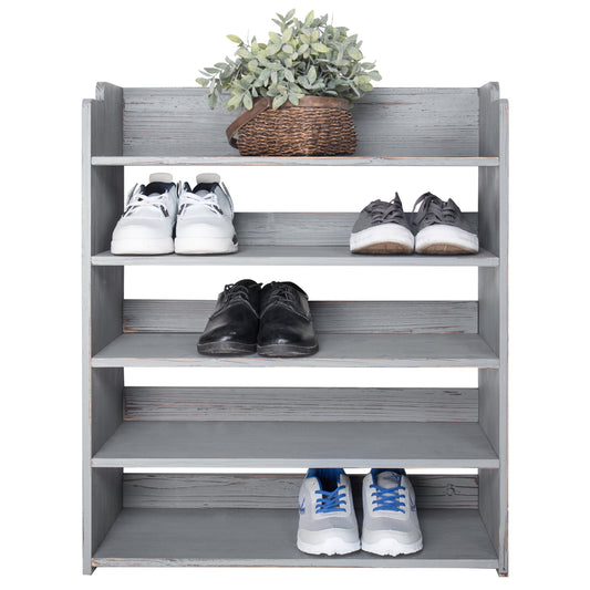 Country Rustic Gray Wood Shoe Storage Rack