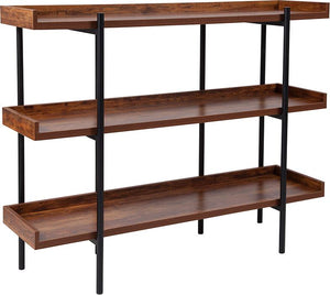 3 Shelf 35"H Storage Display Unit Bookcase with Black Metal Frame in Rustic Wood Grain Finish