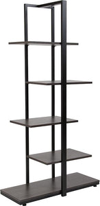 5 Tier Decorative Etagere Storage Display Unit Bookcase with Black Metal Frame in Driftwood Finish