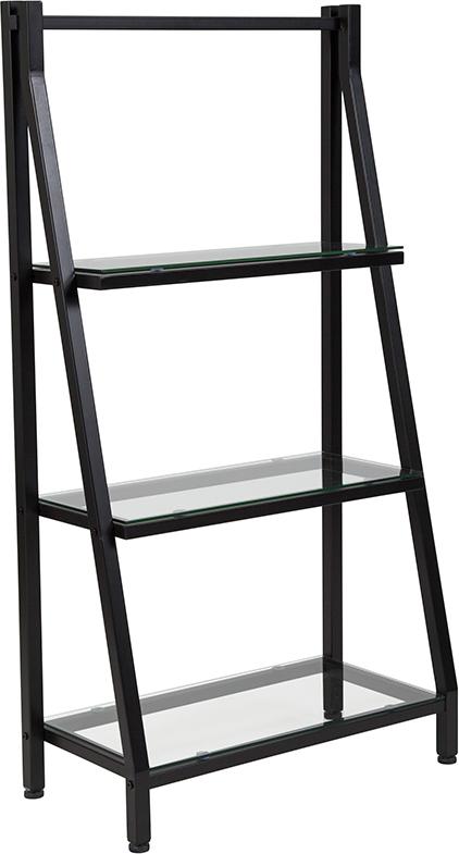 3 Shelf 45.5"H Glass Bookcase with Black Metal Frame