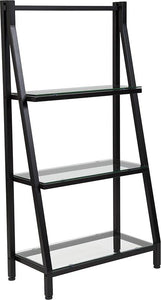 3 Shelf 45.5"H Glass Bookcase with Black Metal Frame