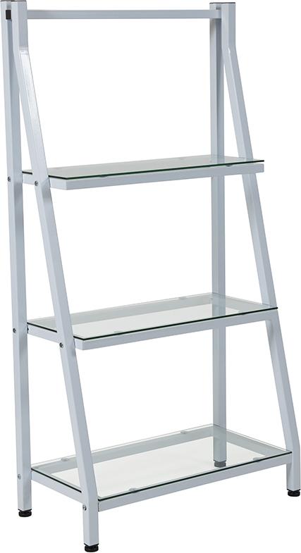 3 Shelf 45.5"H Glass Bookcase with White Metal Frame