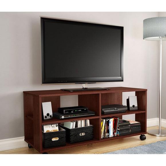 Modern Royal Cherry Finish TV Stand with Casters Wheels