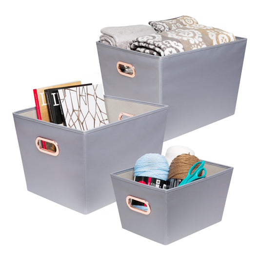 3-Piece Organizing Totes, Grey