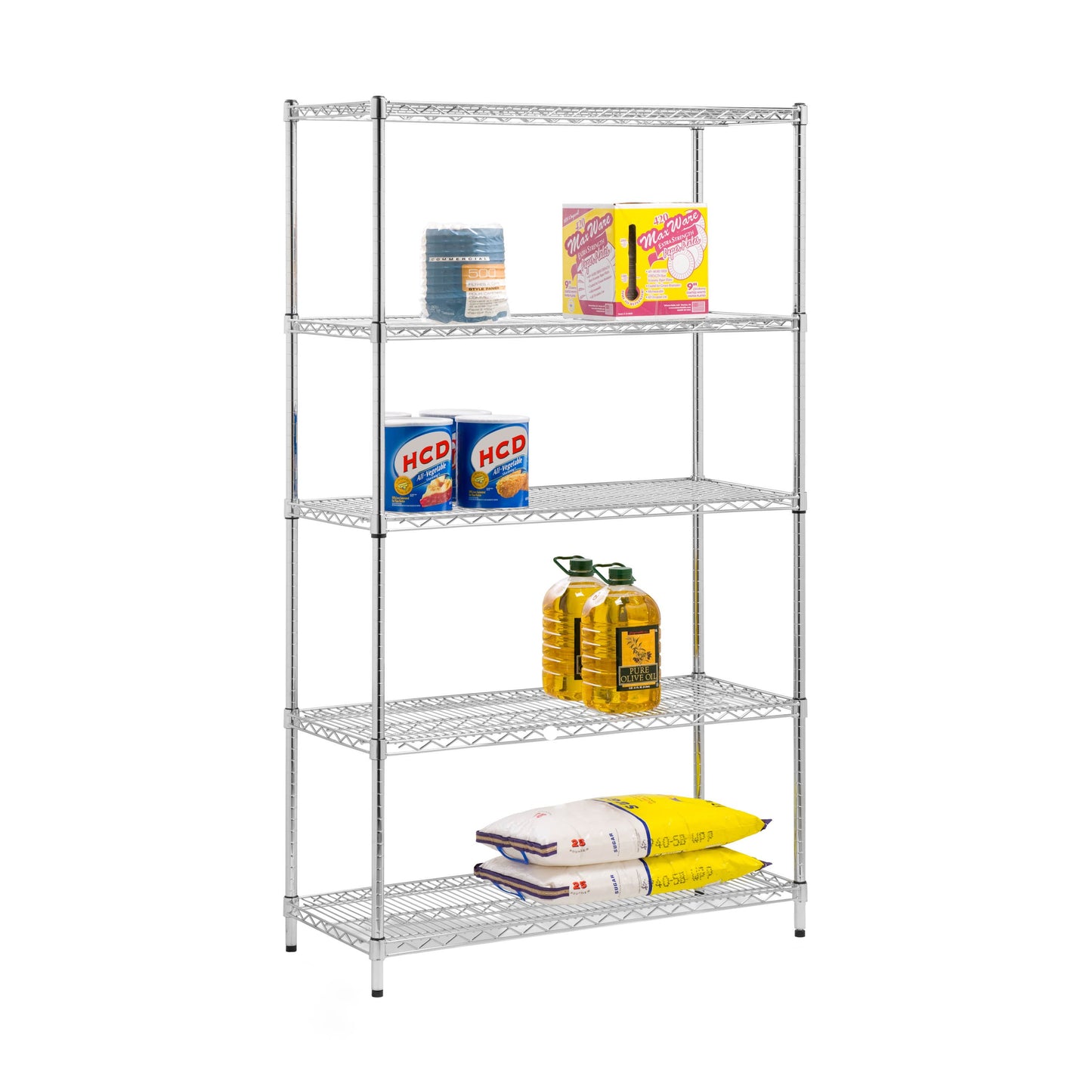 5-Tier Adjustable Shelving Unit with 800-lb Shelf Capacity, Chrome