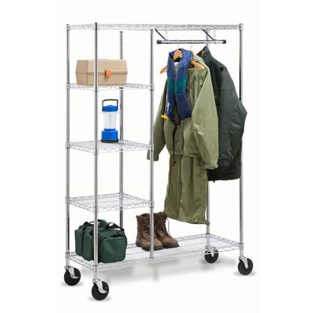 Rolling Closet with Garment Bar and Shelves, Chrome