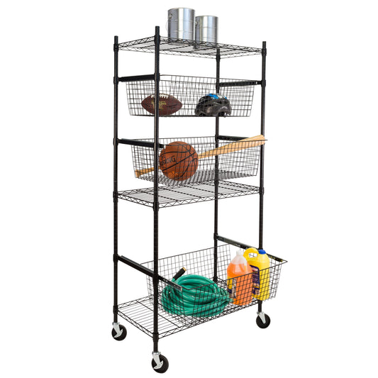 Sports Equipment Storage Shelving Unit, Black