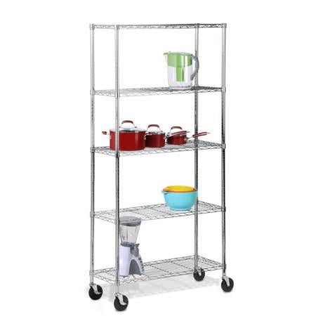 5-Tier Adjustable Shelving Unit with Wheels/Casters, Chrome