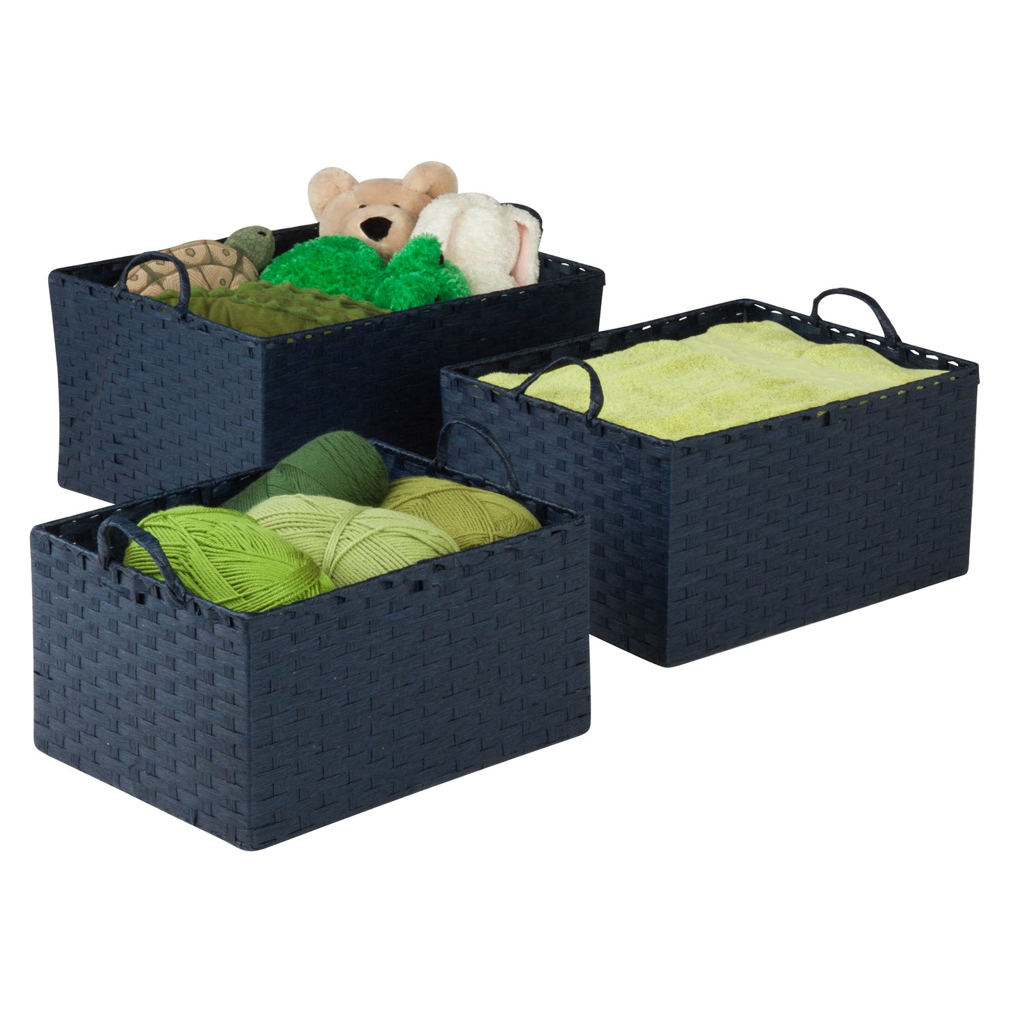 3-Piece Paper Rope Basket Set, Dark Blue