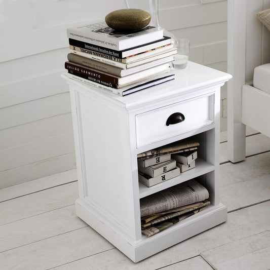 Hamptons Style Side Table, Shelf & Drawer