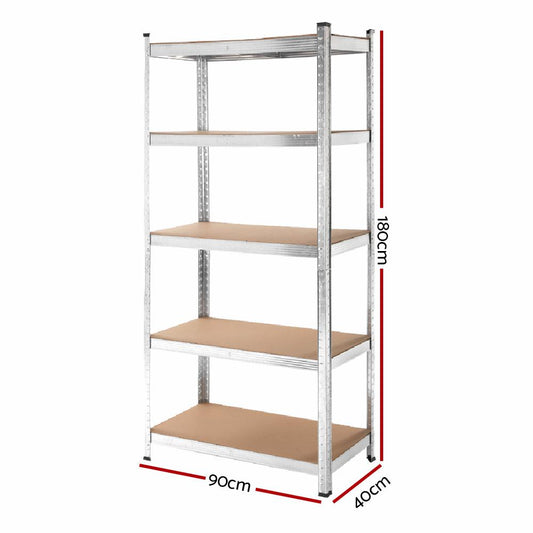 0.9M 5-Shelves Steel Warehouse Shelving Racking Garage Storage Rack Silver