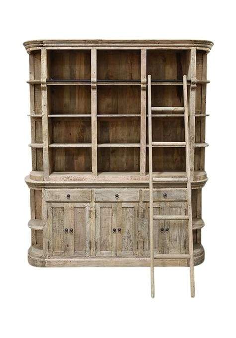 Natural Timber Library Bookcase With Ladder
