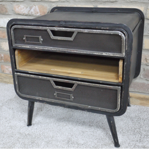 Vintage Style Metal & Wood Bedside Cabinet