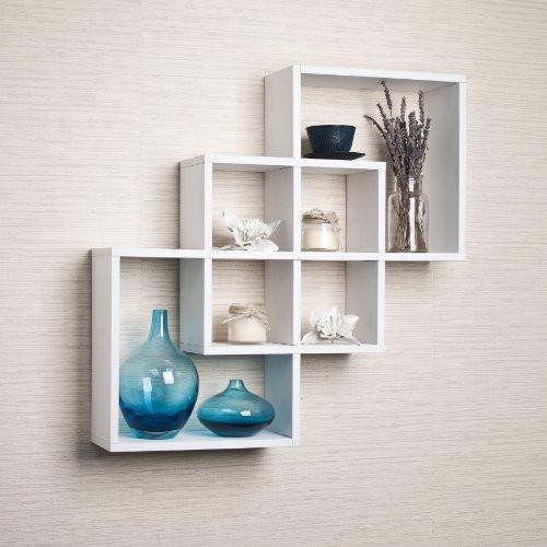 Danya B. Intersecting Squares Decorative White Wall Shelf