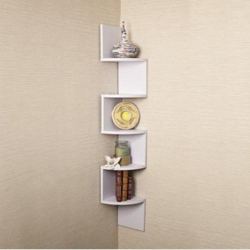 Large Corner Zig-Zag Wall Shelf- White Laminate