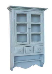 French Country Chic Medicine Cabinet Shelf & Rail Wall Unit Shabby Chic Distressed Wood
