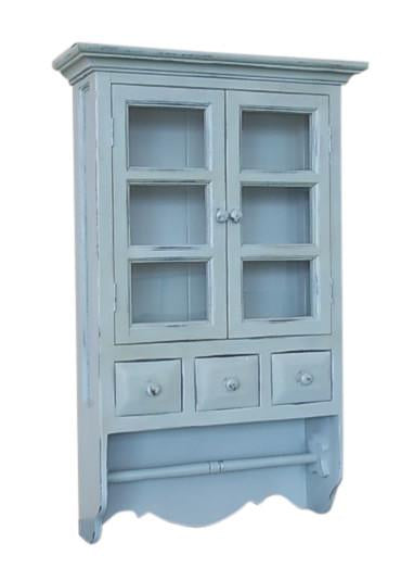 French Country Chic Medicine Cabinet Shelf & Rail Wall Unit Shabby Chic Distressed Wood