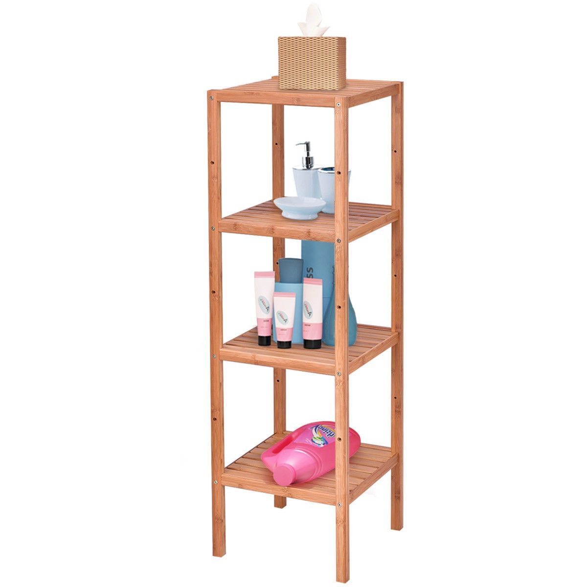 4 Tier Bamboo Storage Shelving Unit Bathroom Towel Rack Shelf Multifunction Living Room Storage